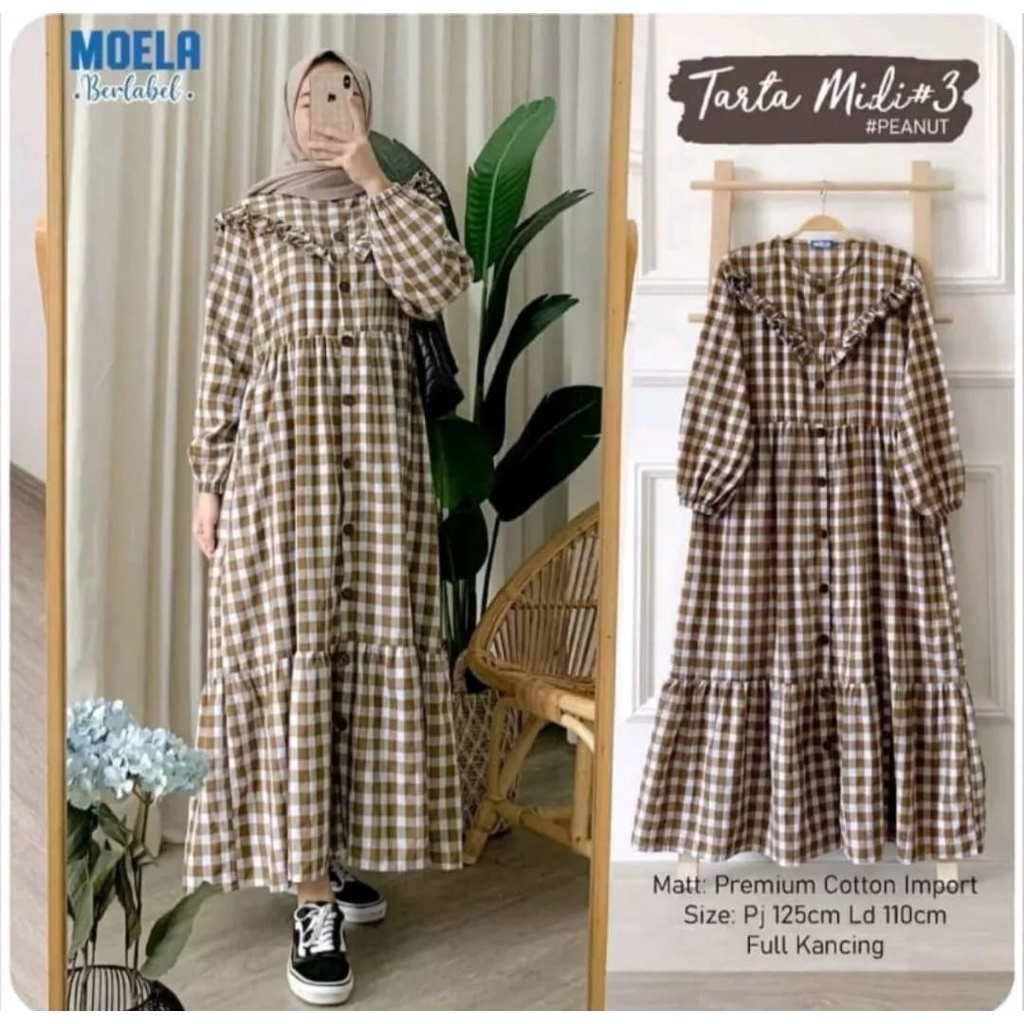 SAVITA MIDI DRESS | tarta midi dress | gamis kotak kotak terbaru kekinian import | midi dress kotak 
