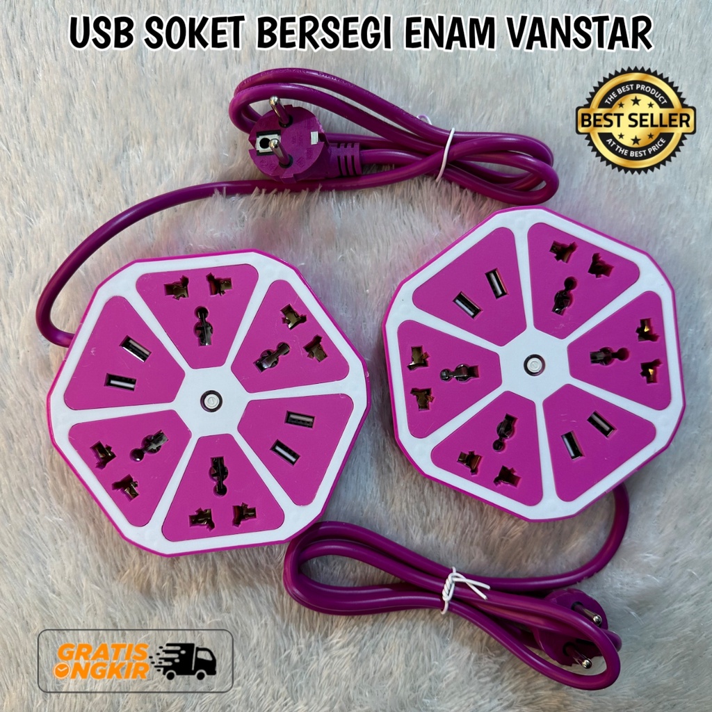 STOP KONTAK WARNA USB SOKET BERSEGI ENAM VANSTAR