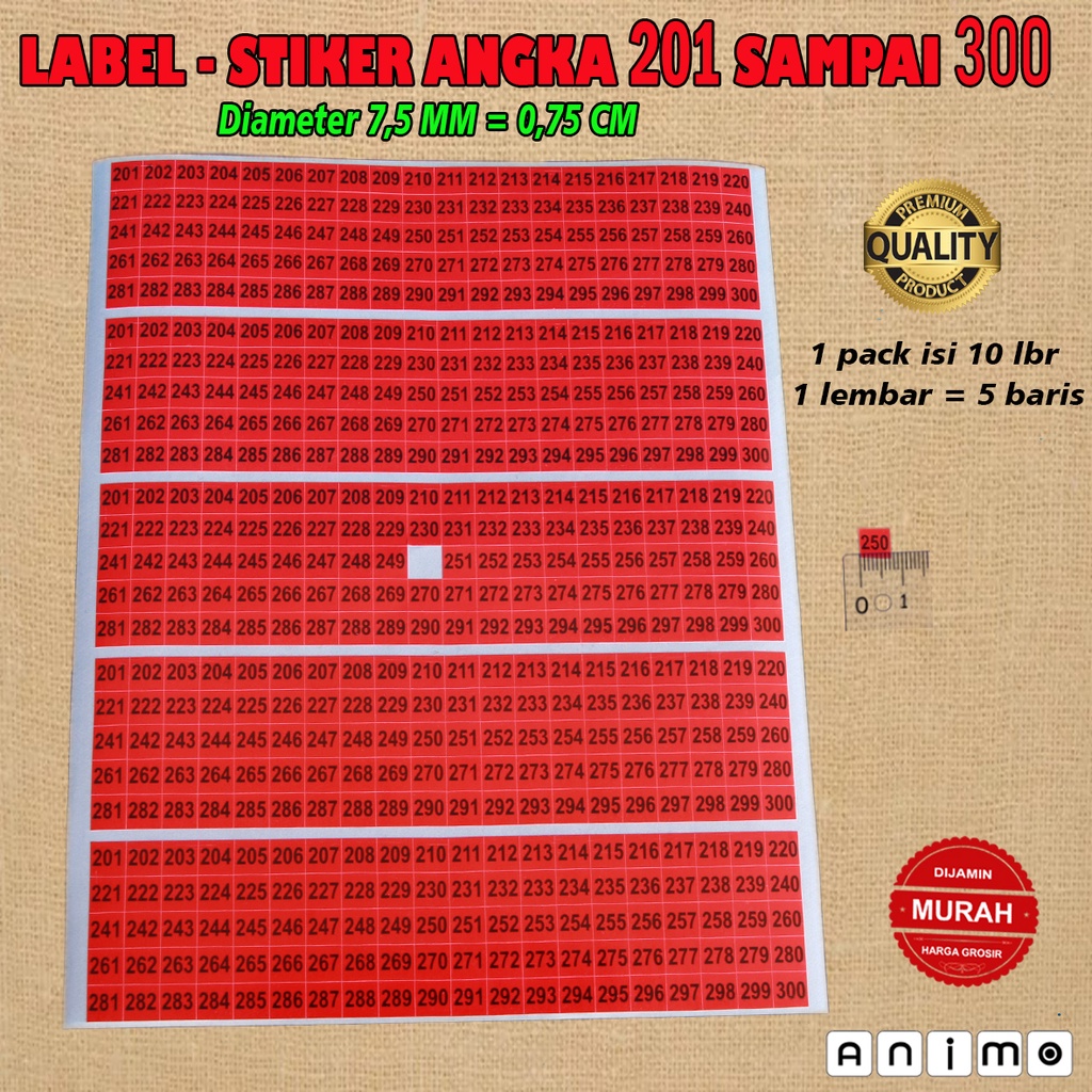 

LABEL - STIKER ANGKA WARNA 201 SD 300 - COLOR NUMBER STICKERS 201 UP TO 300