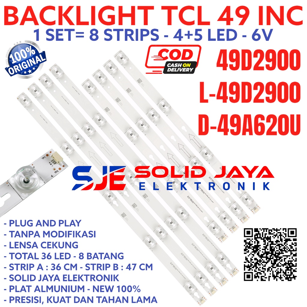 BACKLIGHT TV LED TCL 49 INC 49D2900 L49D2900 L49P3CPFS 49P3CPFS 49A620 49A620U D49A620 D49A620U LAMPU BL LED 9K 6V LED 49D 49A 49C 49INCH 49INC 49IN 9LED 9 KANCING 6VOLT 6V TCL