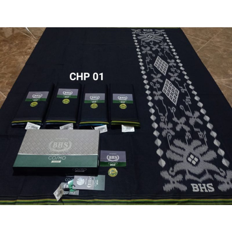 Sarung BHS Cosmo grade silver hitam polos bertumpal ori