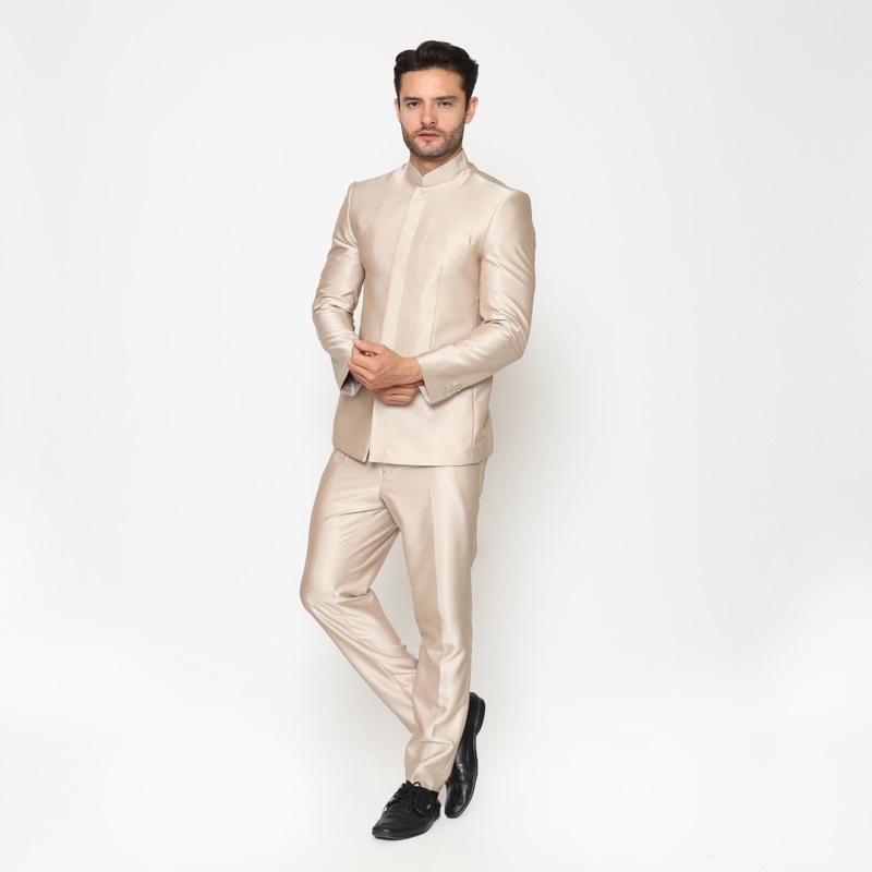 Setelan Beskap Pengantin Semi Wool Import Jas Shanghai