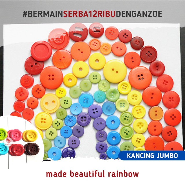 Zoetoys Kancing Jumbo 3.5cm 2cm Tali | 16pcs Colorful Button Pastel Besar | Mainan Edukasi