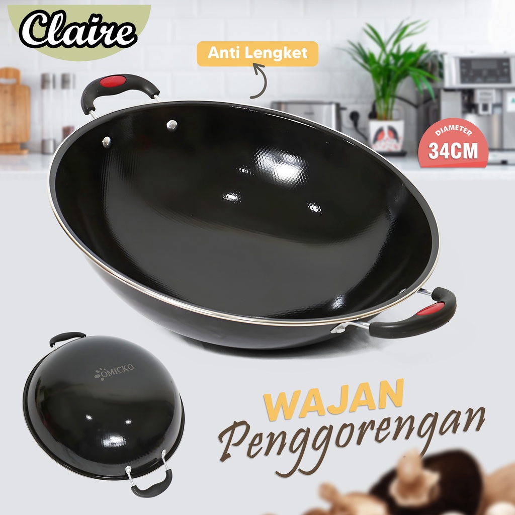 WAJAN ENAMEL 34CM/WAJAN 2 KUPING/WAJAN HITAM ANTI LENGKET PERALATAN MEMASAK