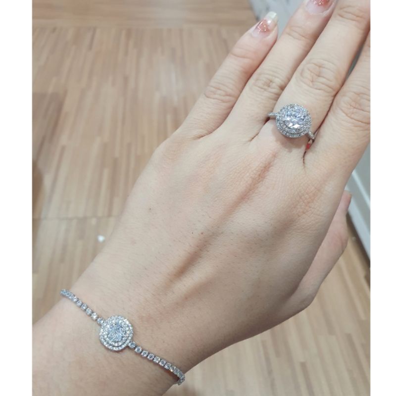 Gelang cincin anting Titanium silver mata kilau mirip emas asli Premium Quality Anti karat anti alergi Stainless steel branded band Silver G002