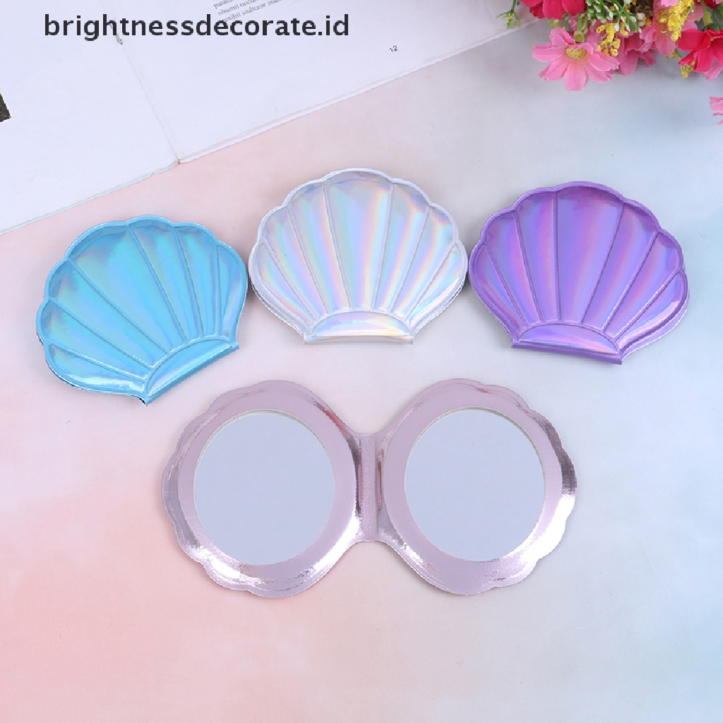 [Birth] Cermin Kosmetik Ringkas Bentuk Kerang Laut Bahan Kulit PU Pembesar Makeup Dua Sisi [ID]