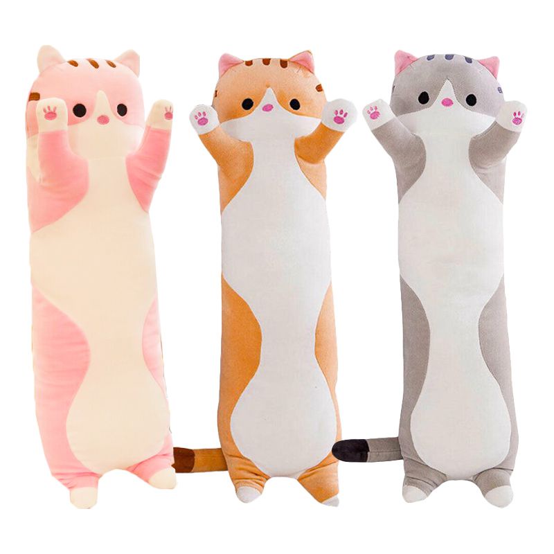 Plush Cat Mainan Panjang Boneka Lembut Kitten Bantal Tidur Anak Rumah Pillow Decor