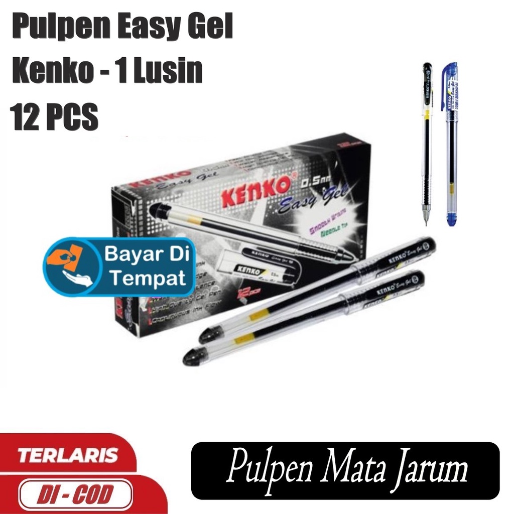 

1 Pak ( 12 Pcs ) Pulpen Kenko Easy Gel HITAM Mata Jarum - Bolpen Gel Easy Gel - Pena Kenko Mata Jarum 0,5mm / Angel Atk