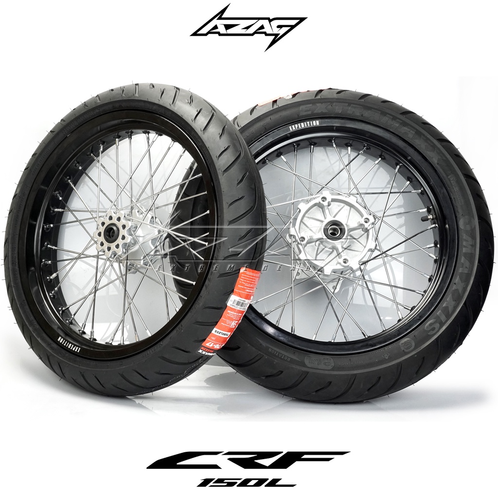 BAN SET SUPERMOTO CRF150L TROMOL SILVER RUJI CROOME TUBELESS