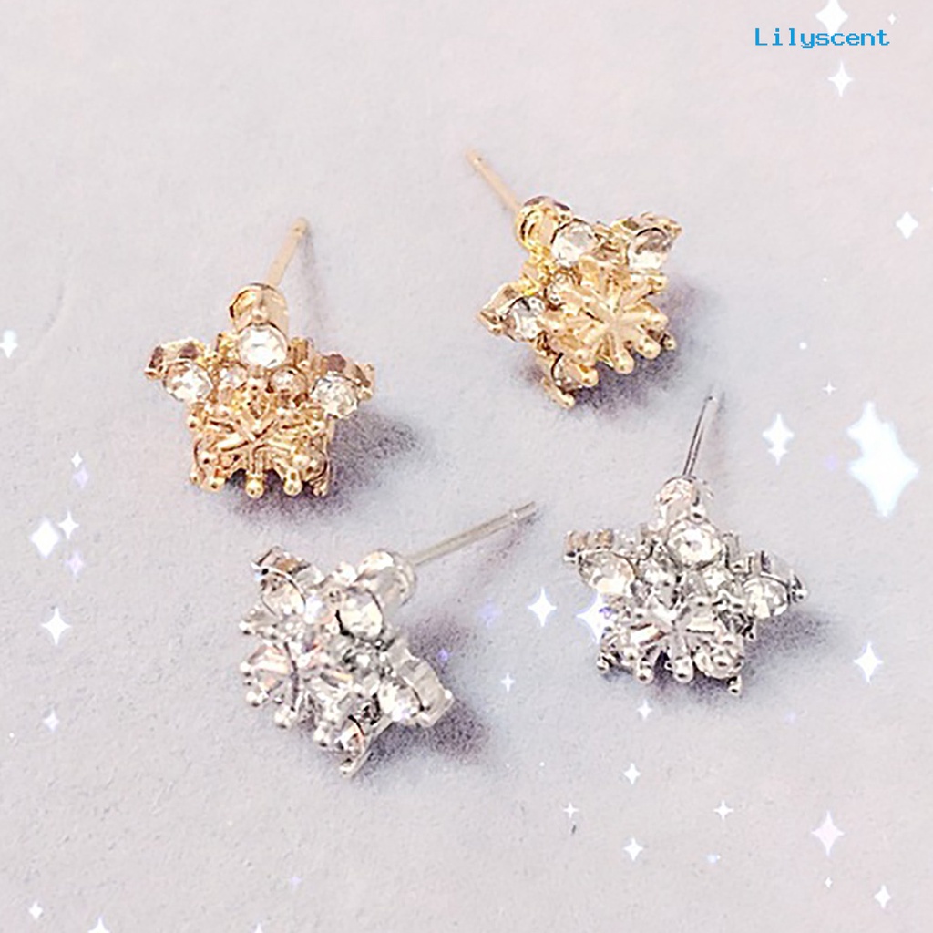 [LS] Ear Studs Lima Kelopak Bunga Berkedip Paduan Anting Perhiasan Aksesori Untuk Pacaran