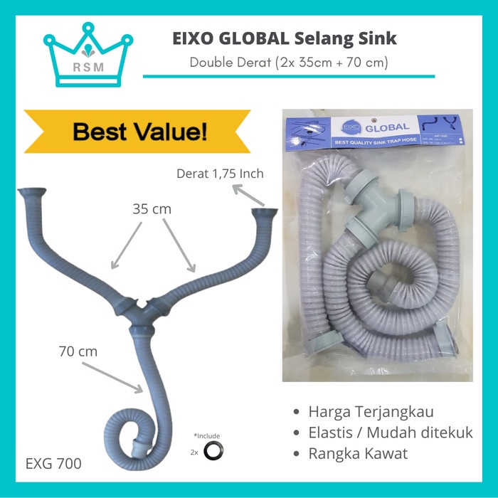 Saringan Selang Double Eixo Global Kitchen Sink Hose Pembuangan Bcp Flexibel