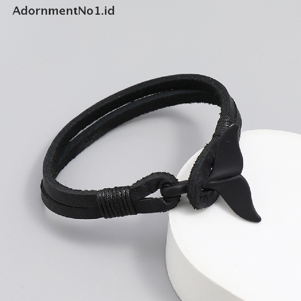 [AdornmentNo1] 1pc Gelang Kulit Fishtail Hitam Gelang Kulit Pria Eropa Dan Amerika [ID]