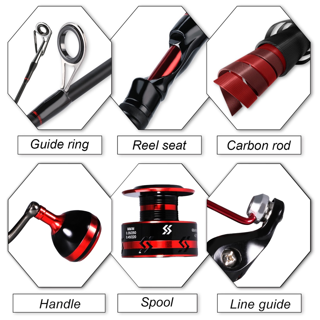 Sougayilang Joran Pancing Set Pancing 1 set Murah Pancing 1.8M / 2.1M Joran Pancing Dengan Bahan Serat Karbon Joran Pancing  2 Seksi Pancing Dan Rasio Roda Gigi 5.0: 1 Set Reel Memancing Untuk Air Tawar  Fishing Rod