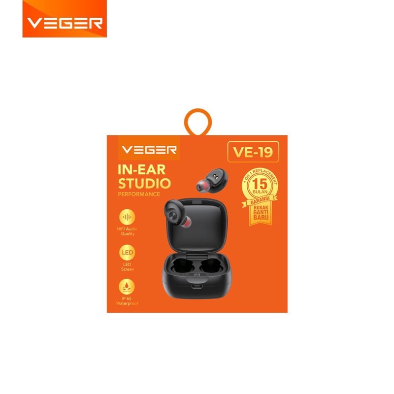 TWS Veger VE-19 Earphone Wireless - VEGER Headset Tws VE-19 In Ear ORIGINAL