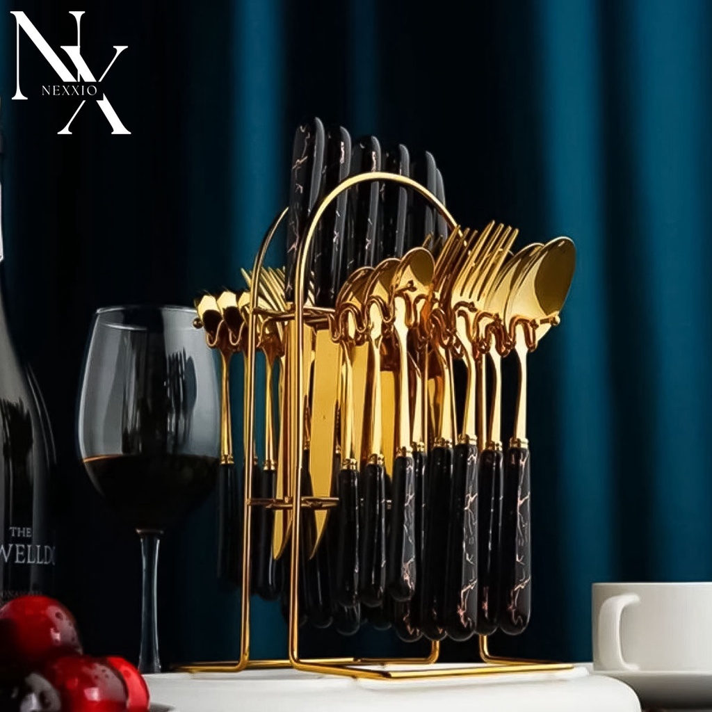 NexXio SENDOK SULTAN SET / SENDOK SULTAN MARBLE GOLD/ CUTLERY SET / SENDOK STAINLESS STEEL