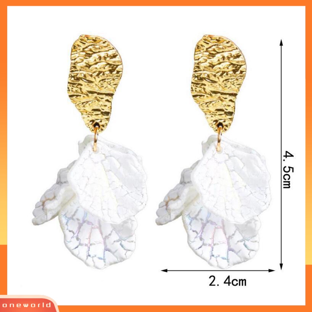 [ONE] 1pasang Drop Earrings Kelopak Bunga Liontin Berlebihan Electroplating Kresek Shell High Gloss Berdandan Fashion Item Trendi Wanita Menjuntai Anting Perlengkapan Kostum