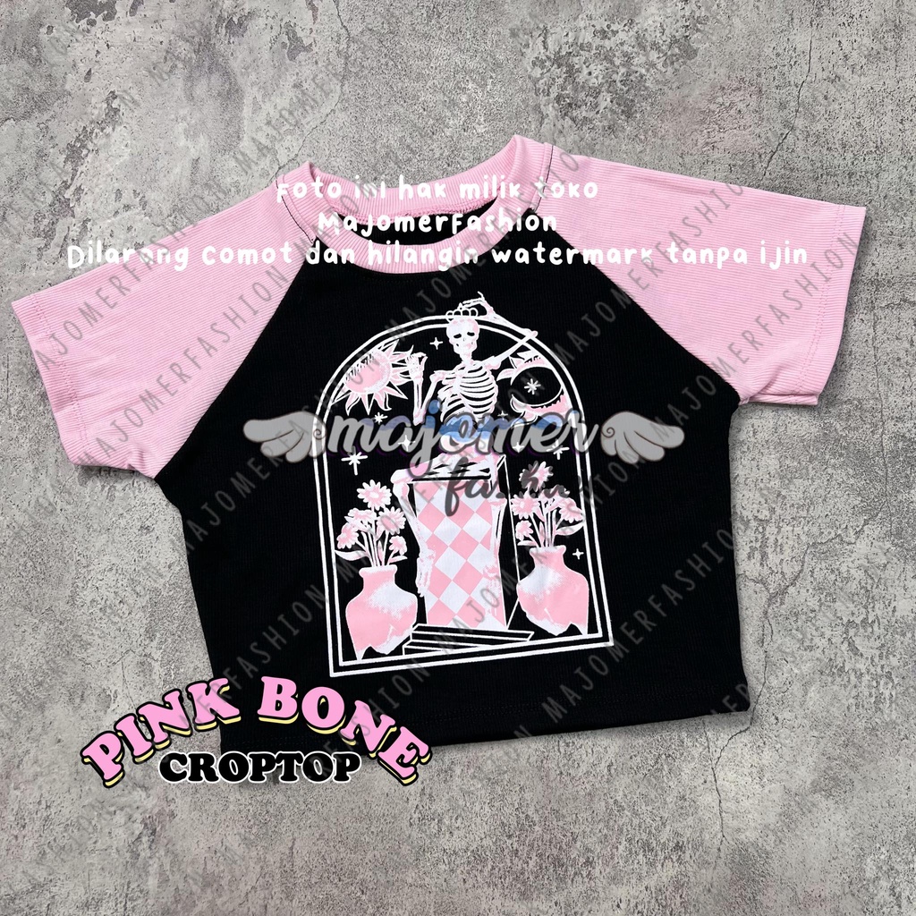 MAJOMER | PINK BONE CROP TOP - KAOS WANITA