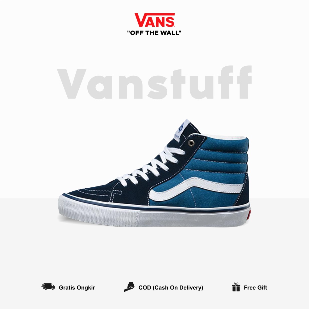 Vans Classic SK8 Hi Navy White PRO Pria Wanita Original 100% BNIBWT Ori Authentic Vanss High Navy Blue Global Market