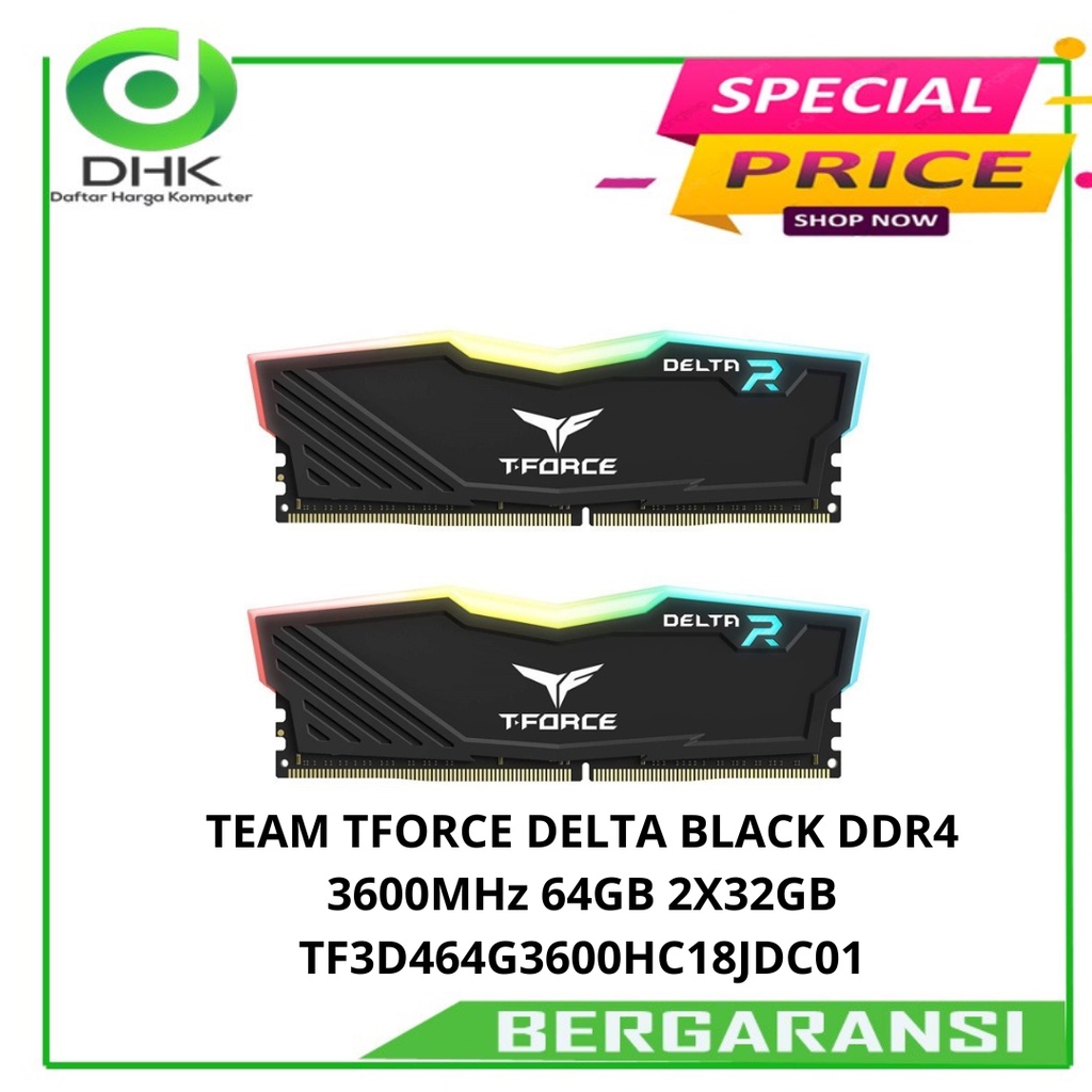 TEAM TFORCE DELTA BLACK DDR4 3600MHz 64GB 2X32GB TF3D464G3600HC18JDC01