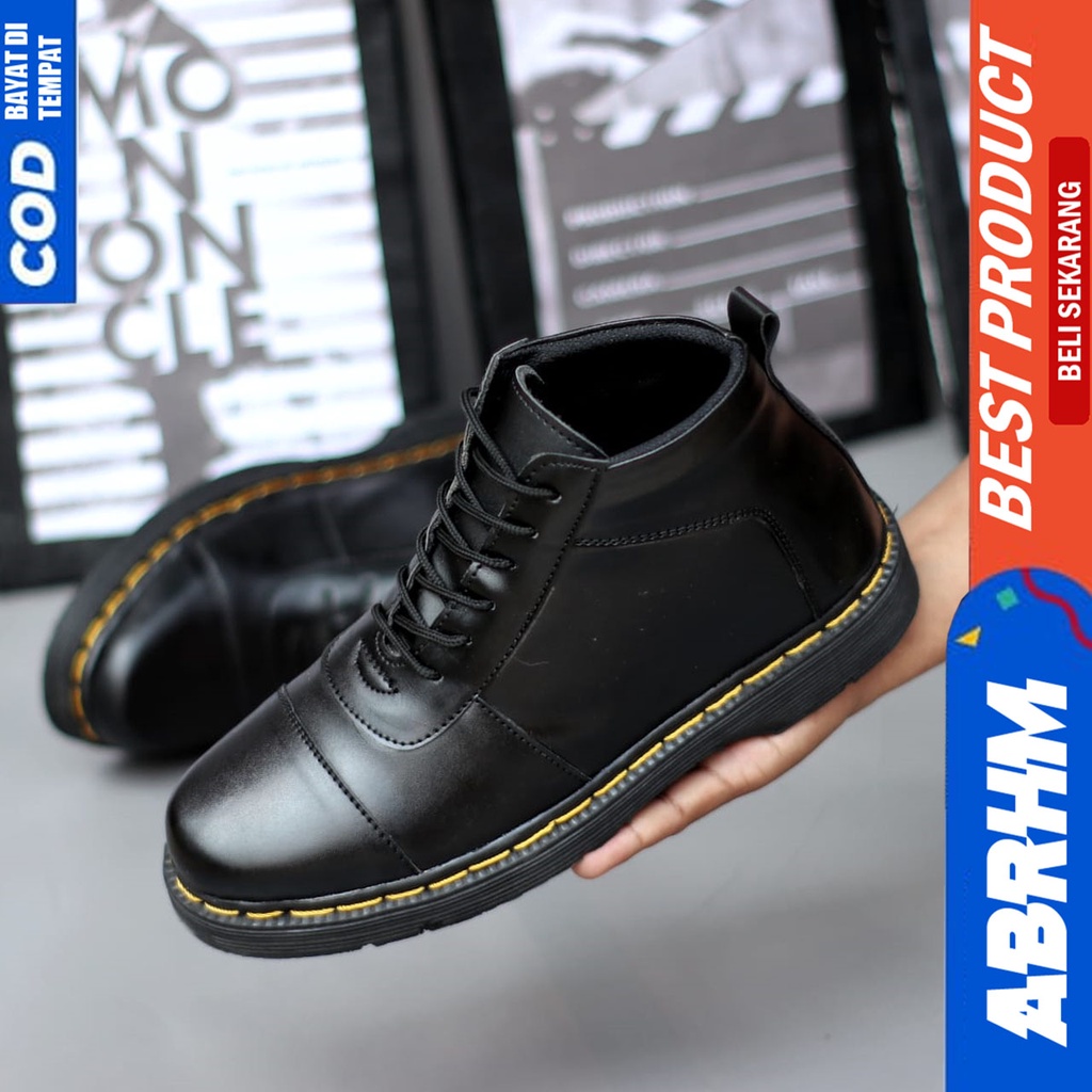 Sepatu Pantofel Formal Docmart Boots Pria Kerja Kantor Hitam Abrhm BRATA