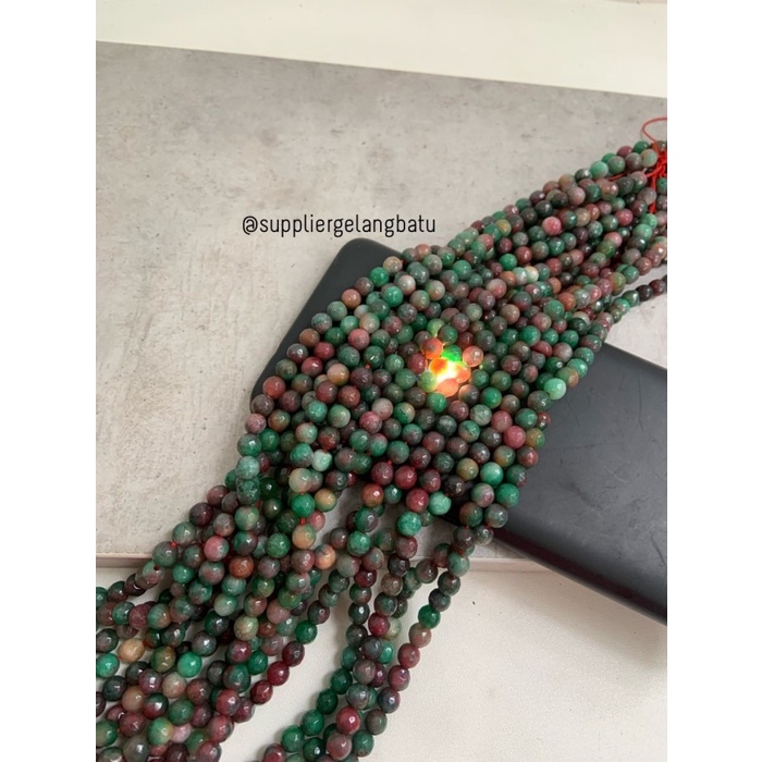 batu BLOODSTONE 6mm cutting bahan gelang kalung premium merah hijau