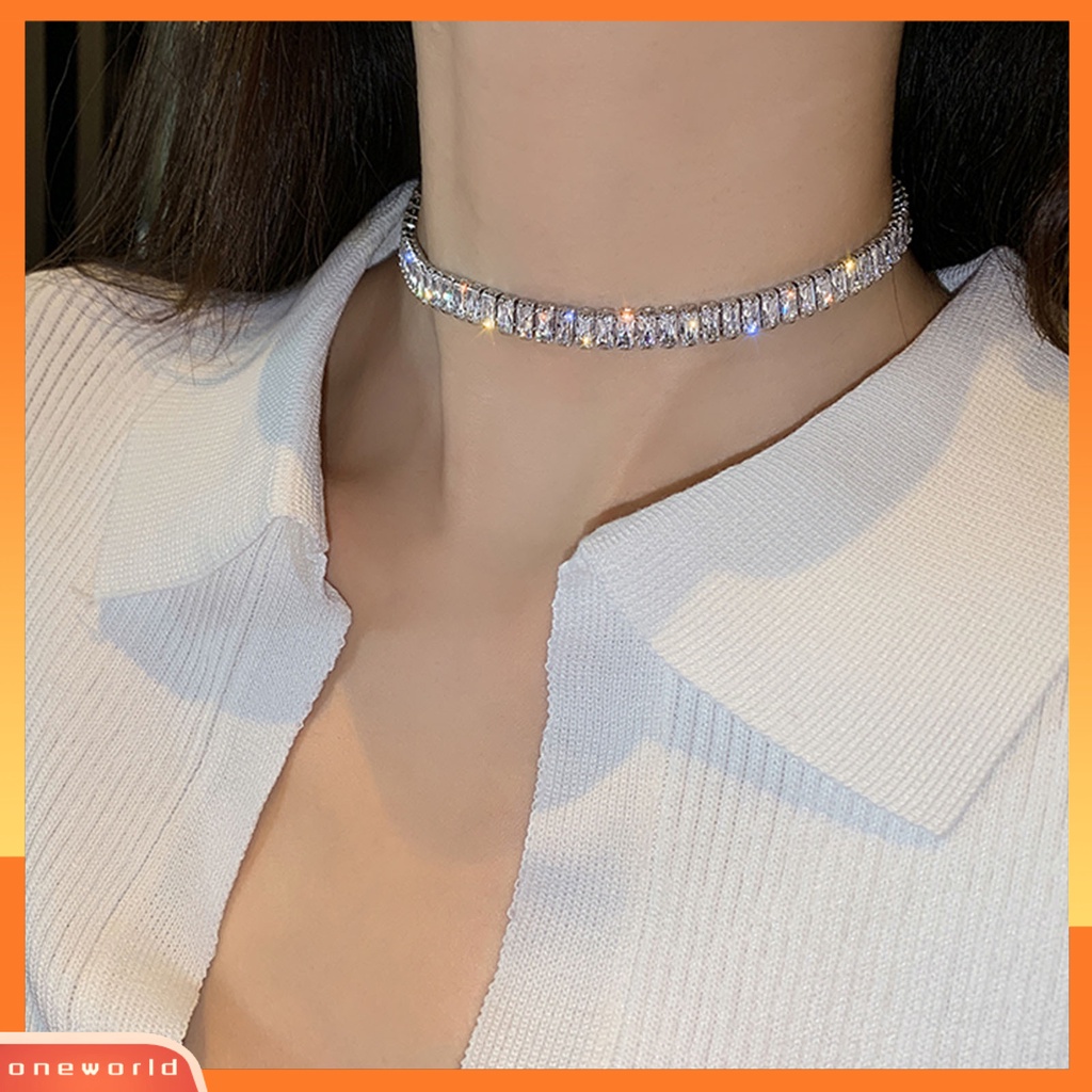 {oneworld} Adjustable Sederhana Ringan Choker Kerah Bertatahkan Cubic Zirconia Pernikahan Choker Kalung Perhiasan Hadiah