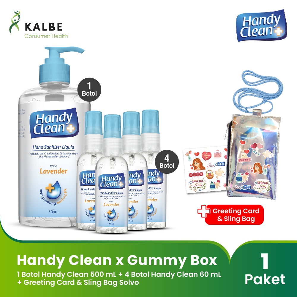 Handy Clean X Sovlo Hand Sanitizer @60 ml + Botol @500ml