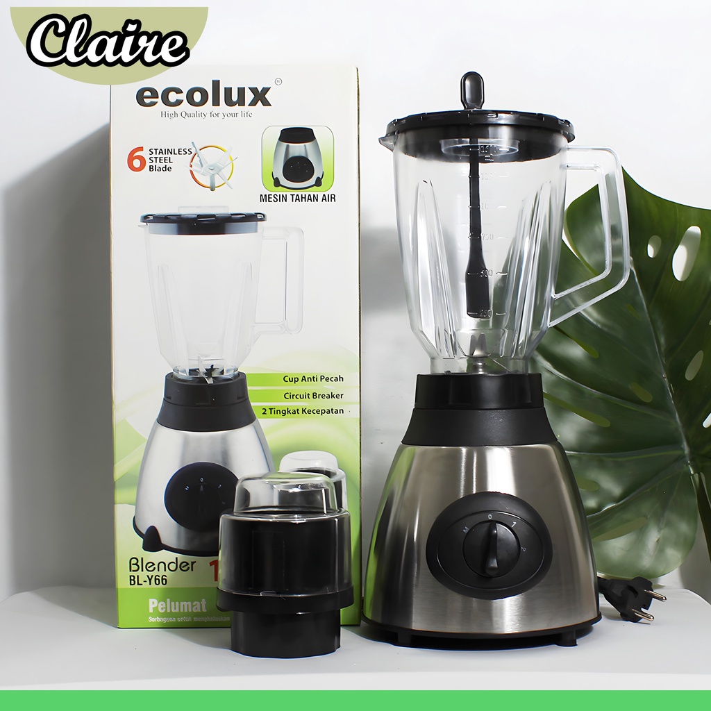 Blender ECOLUX BL - Y66 / 6 Mata Pisau / Dry Mill / GELAS ANTI PECAH  / 300 Watt