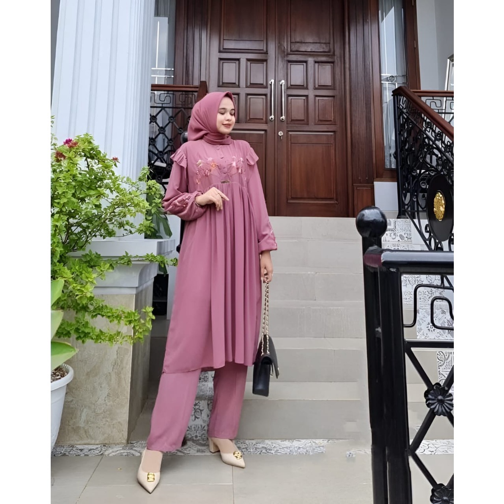 GAMIS STORE | Lilona Set Setelan Wanita Muslim Busui Polos Basic Fit To XL Jumbo Premium OOTD Kondangan