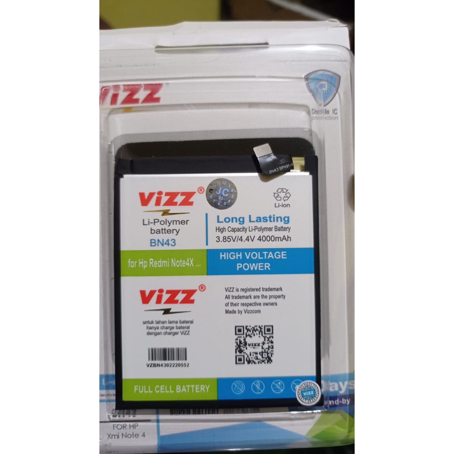 Baterai ori Double Power VIZZ Xiaomi Redmi Note 4X BN43 BN-43 Original
