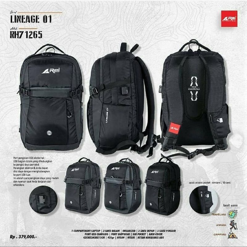 tas daypack laptop original arei lineage 01 25L dapat coverbag arei outdoorgear