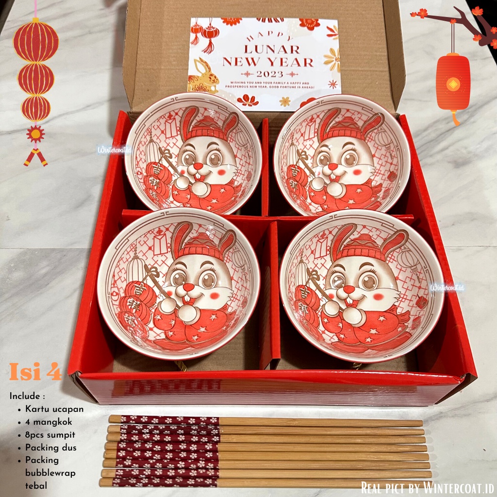 Mangkuk Hampers Imlek 2023 hadiah mangkok shio rabbit kelinci bowl gift tahun baru china CNY ide pasangan keluarga couple