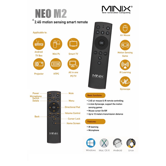 MINIX NEO M2 Smart Remote - 2.4G Motion Sensing Air Mouse with Voice - Remote Pintar dari MINIX untuk Smart TV/Proyektor/Mini PC/Android Box dll