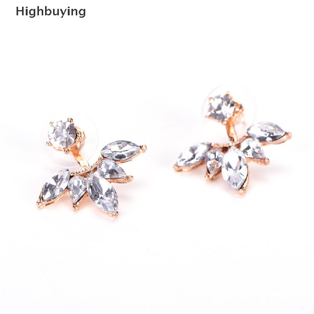 Hbid Hot Sale Berlian Imitasi Anting Daun Fashion Leaf Ear Clips Stud Earrings Untuk Wanita Glory