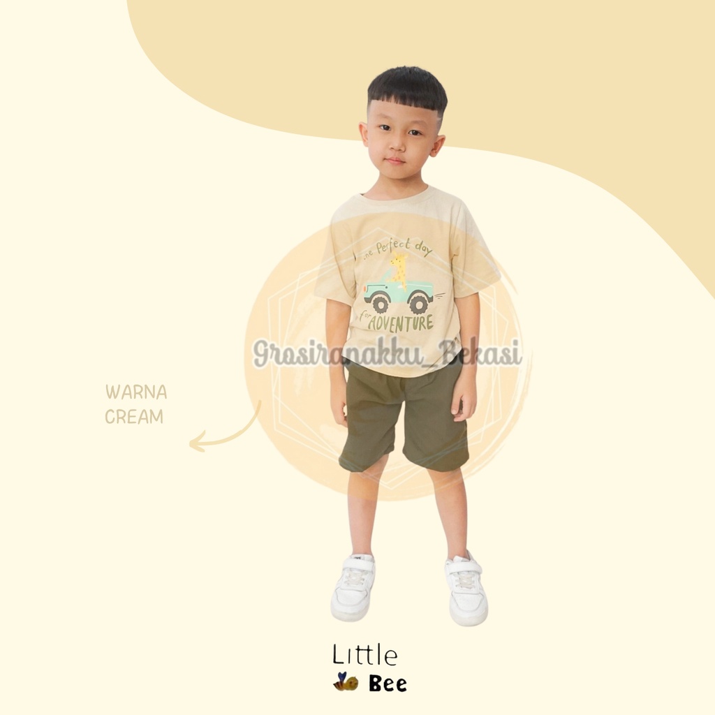 Setelan Anak Cowok Oman LittleBee Warna Cream Size 1-5 tahun