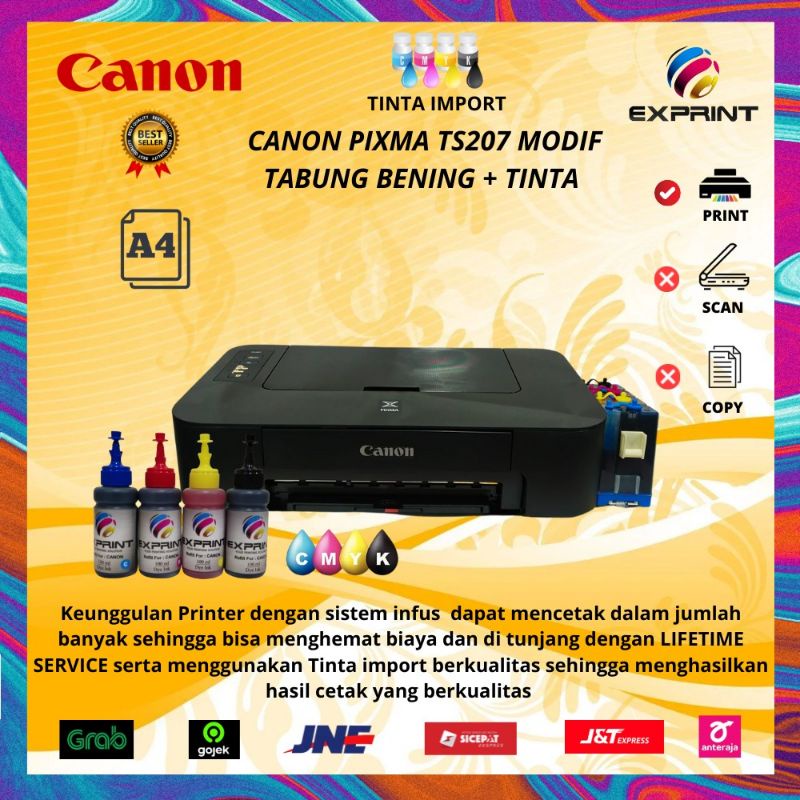 Printer Canon Pixma TS207 (Print only) + Infus Tabung Bening