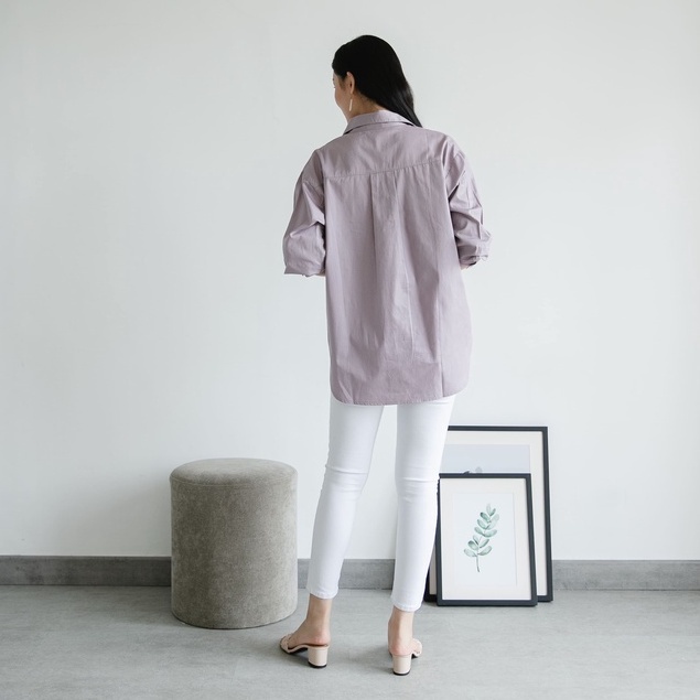 Ms Daisy Ophelia Oversized Shirt with Pocket Atasan Blouse Kemeja Wanita Lengan Panjang