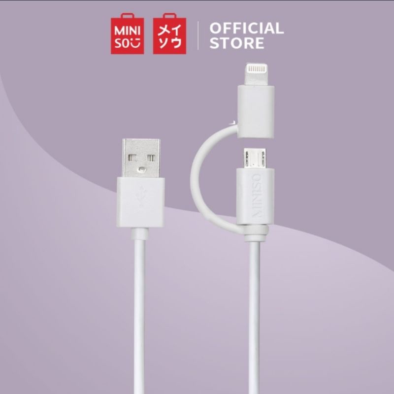 MINISO 2IN1 USB CABLE for iphone, ipad, ipod. 2.4A panjang 1m. Kabel data miniso