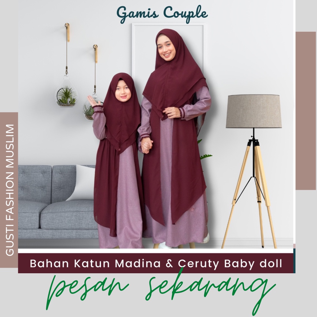 Gamis Pasangan Ibu Dan Anak Perempuan terbaru 2024 Warna Merah Maroon Jumbo Terbaru Dress Coupelan I