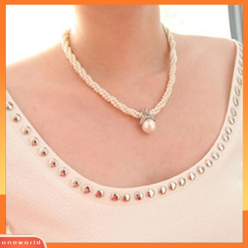 {oneworld} Wanita Fashion Liontin Rantai Choker Mutiara Imitasi Pernyataan Kalung Perhiasan