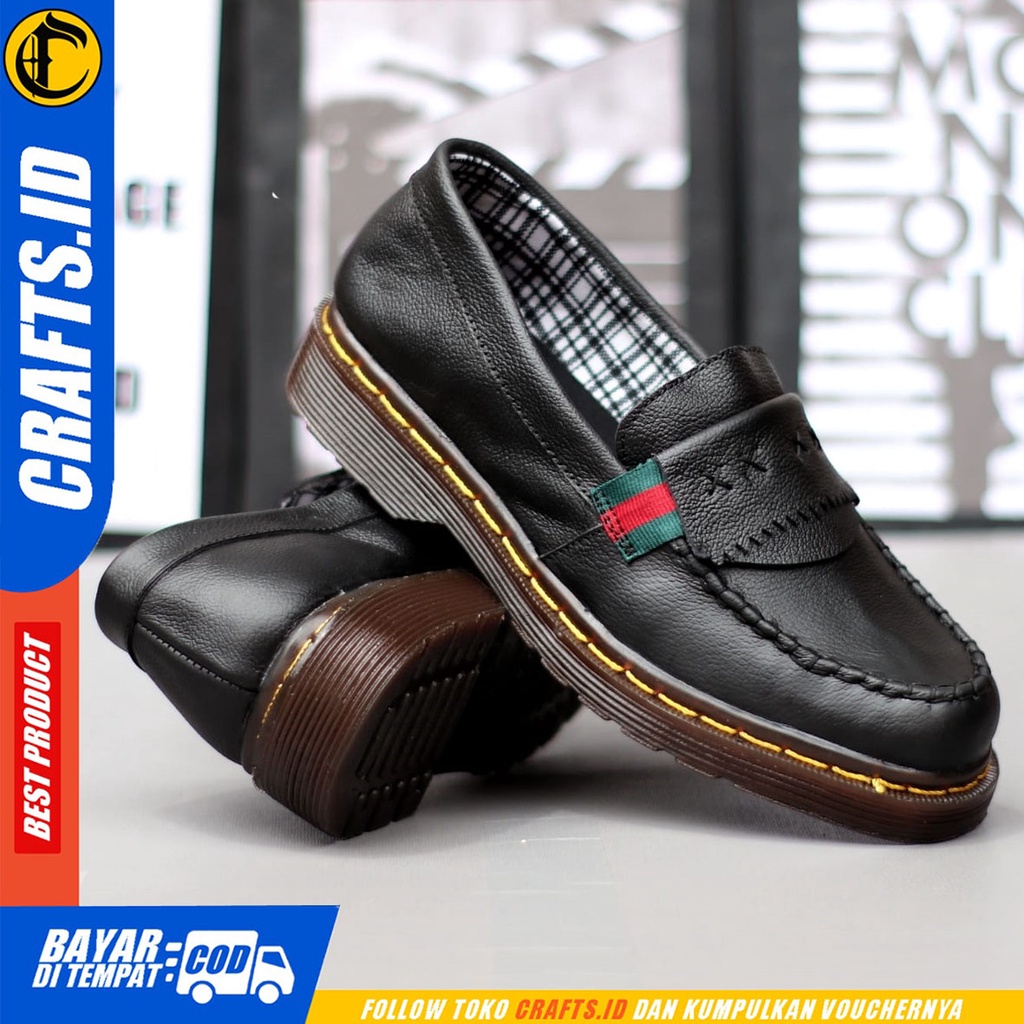 CRAFTS dumble - Sepatu Pantofel Formal Docmart Low Boots Kulit Asli Kerja Hitam Pria