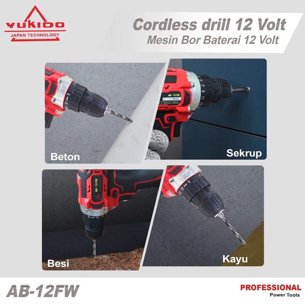 TERMURAH !!! YUKIDO Mesin Bor Baterai Charger Japan Technology 12V Cordless Drill