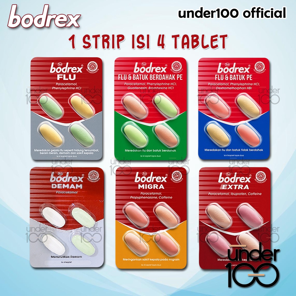 ❤ Under100 ❤ Bodrex 1 Strip isi 4 Tablet | Flu Batuk | Extra | Migra | Demam