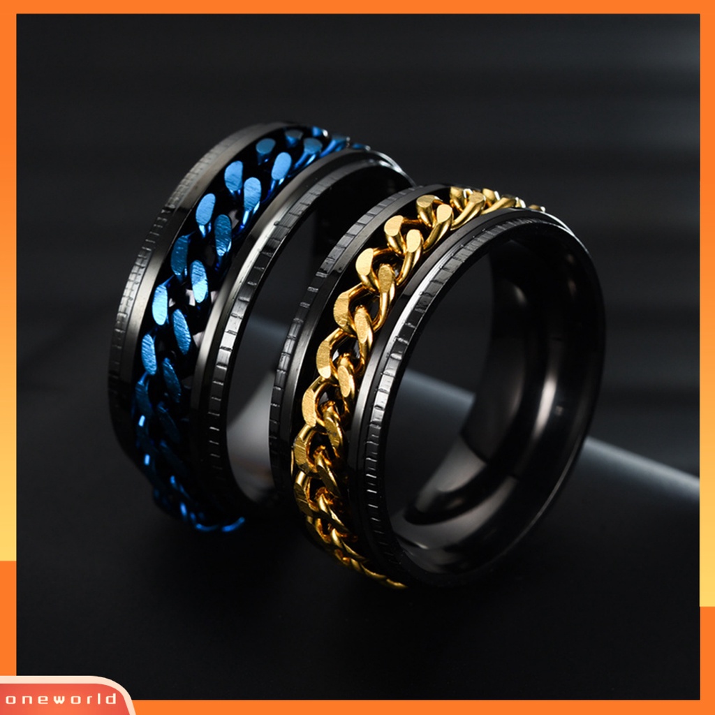{oneworld} Cincin Pria Sederhana Tinggi Dipoles Perhiasan Fashion Rantai Berputar Hias Jari Ring Untuk Pesta