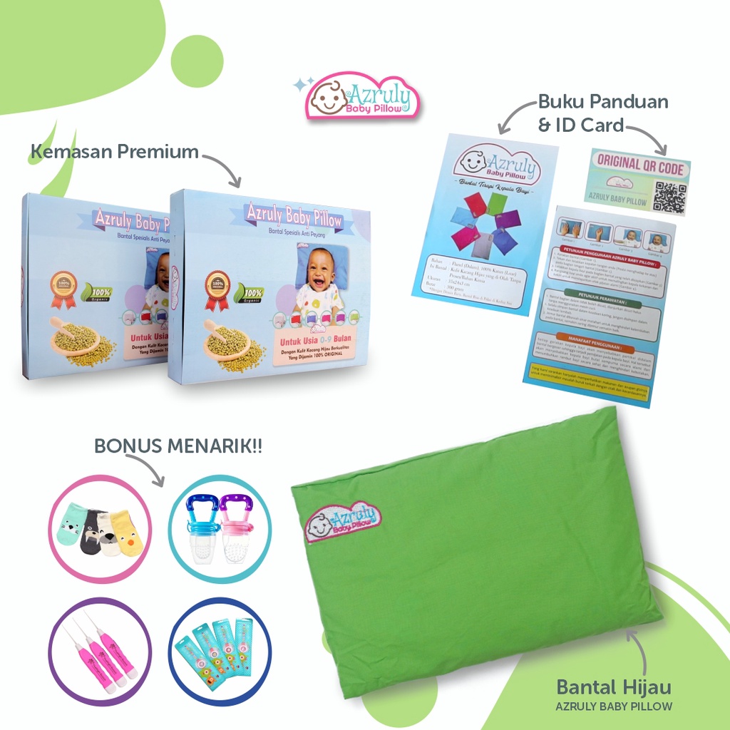 Azruly Baby Pillow + Hoodie Bayi Premium - Bantal Kesehatan Bayi Anti Peyang OPSIMOM | 2 PCS