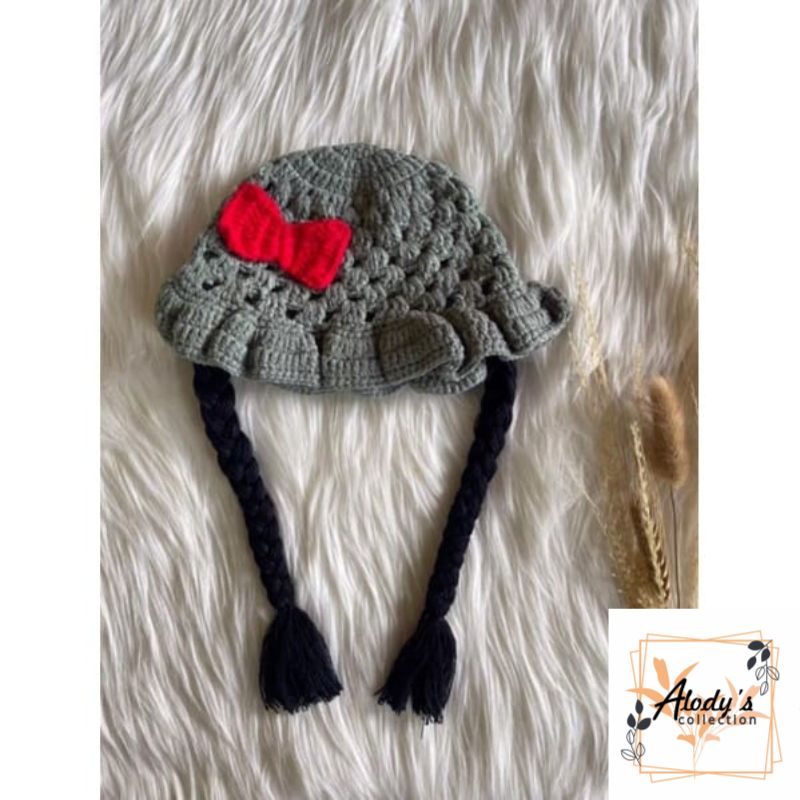 Topi Kupluk WIG Anak Bayi / Kupluk Renda Bayi Kepang Rambut / Alody's Collection