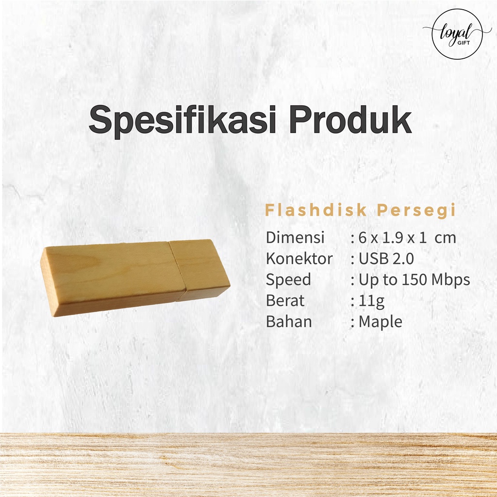 USB Flashdisk Kayu Persegi + Box Tarik - GARANSI GANTI BARU