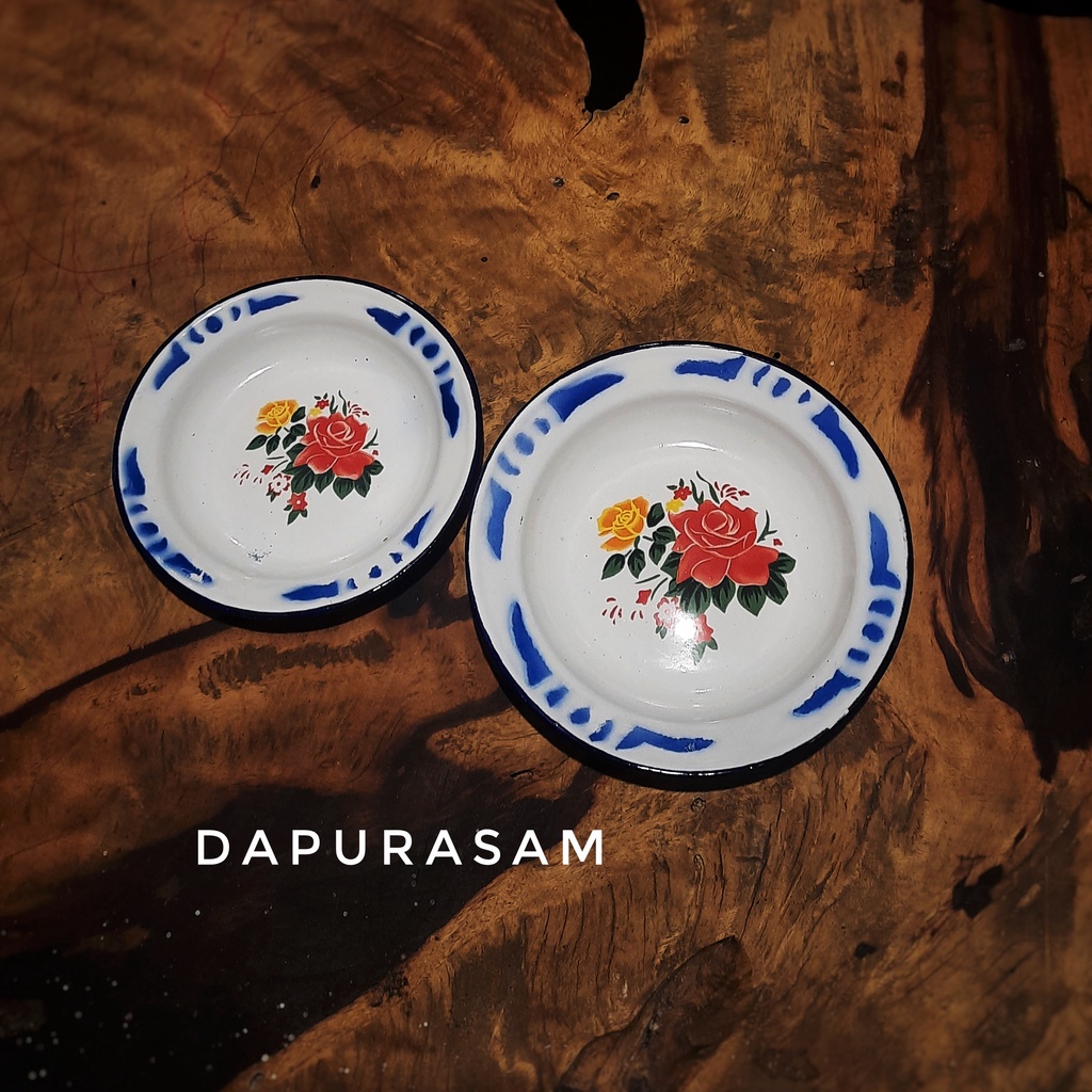 Piring Enamel 16cm Lepek / Pisin Enamel / Blek Lurik Bunga