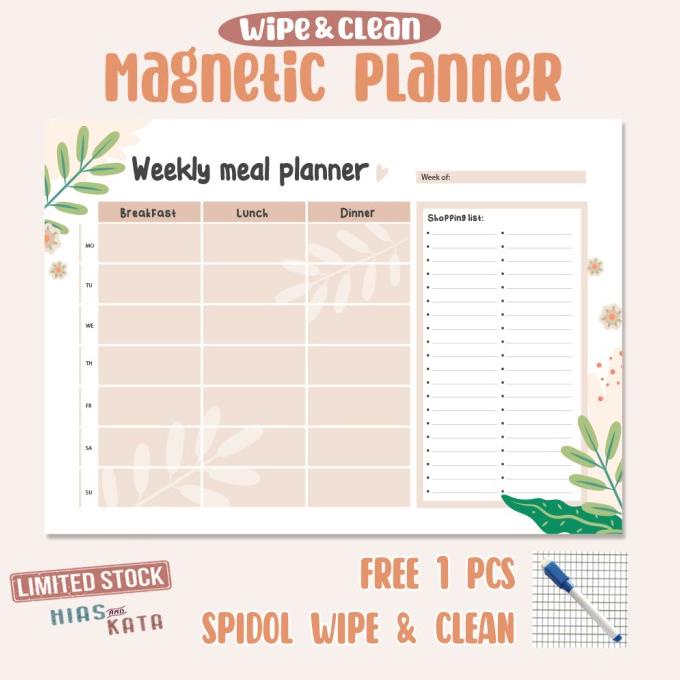 

magnetic meal planner magnet kulkas ( gratis 1pcs spidol wipe& clean)