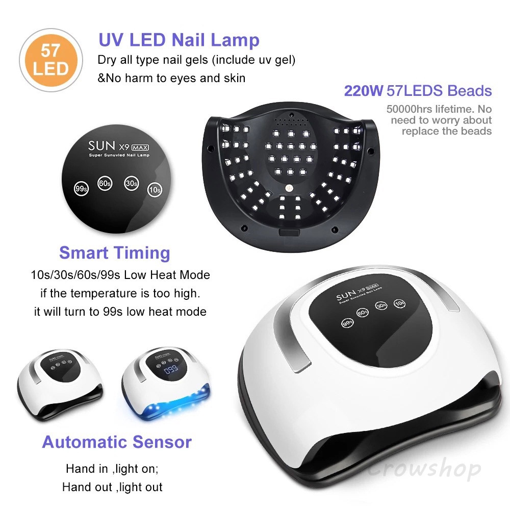 ⭐COD&amp;Garansi⭐Alat Pengering Kutek UV Led Nail Kuku SUN X9 MAX 220W LAMPU Nail Dryer Tinggi Lebih Cepat Kering